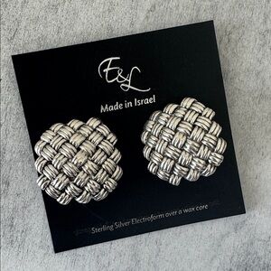 E&L Sterling Silver Square Braided Electroform Earrings Israel 1.25" x 1.25"